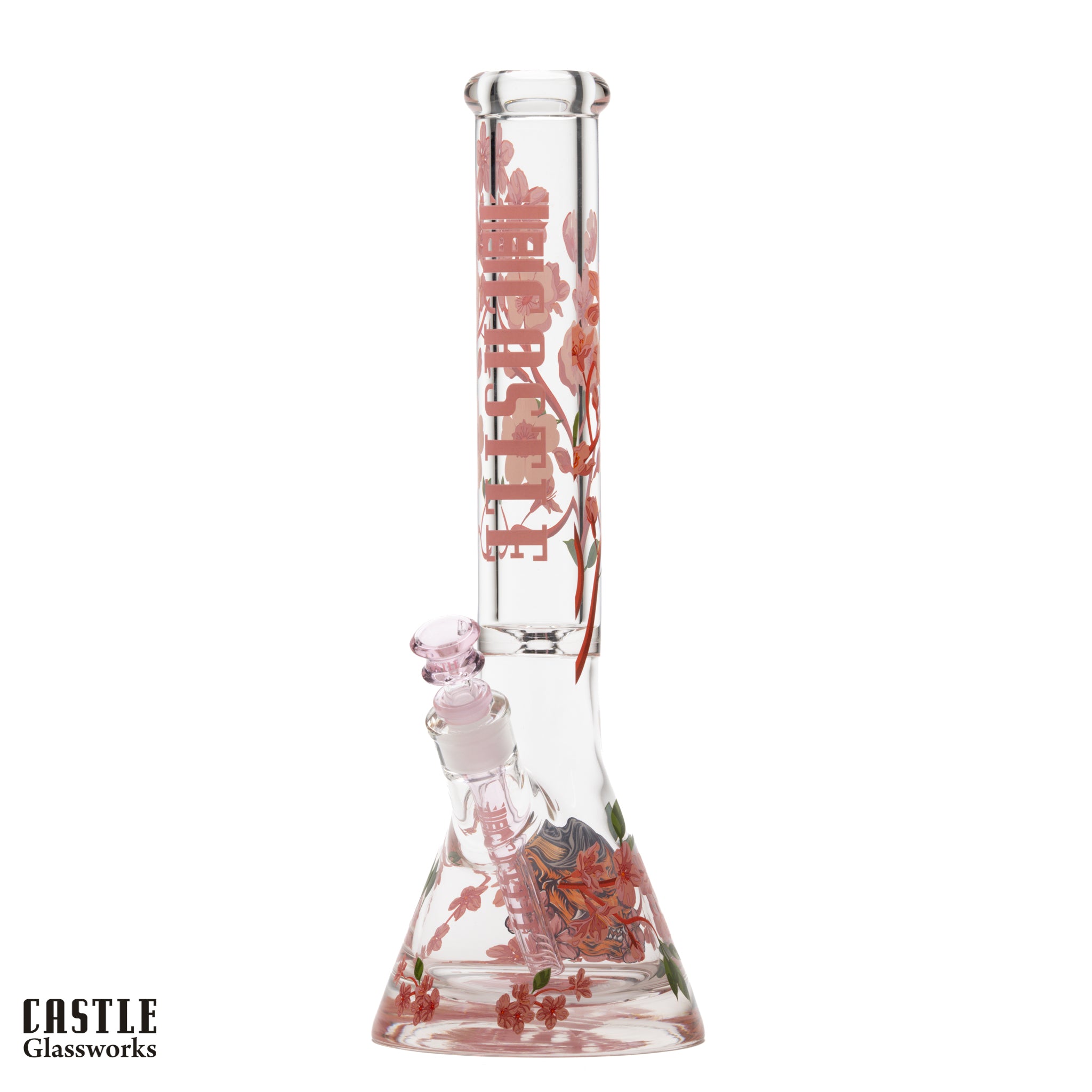 16" Cherry Blossom Beaker Bong - 9mm Thick Glass
