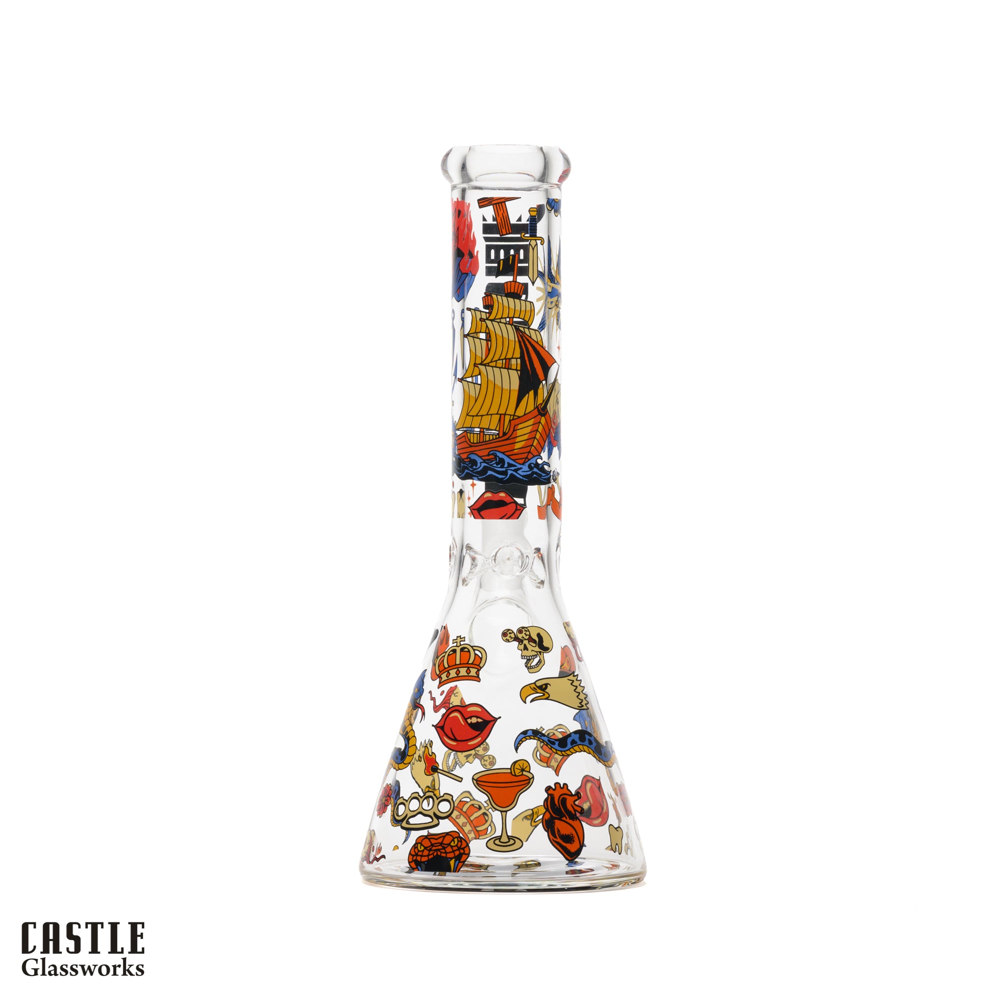 10" Tattoo Beaker Bong - 5mm Thick Glass