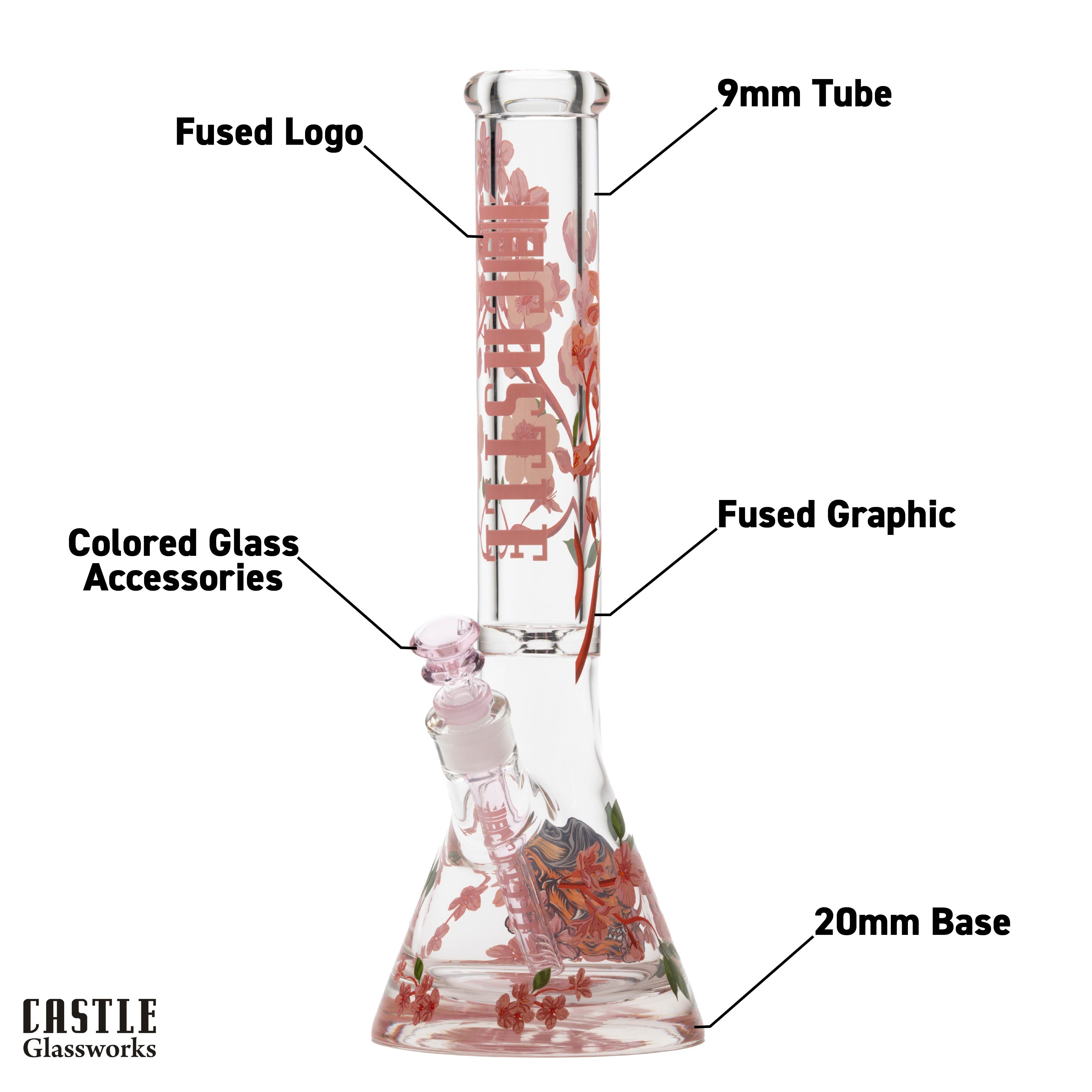 16" Cherry Blossom Beaker Bong - 9mm Thick Glass