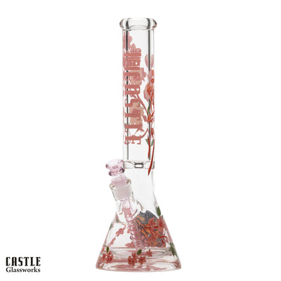 16" Cherry Blossom Beaker Bong - 9mm Thick Glass