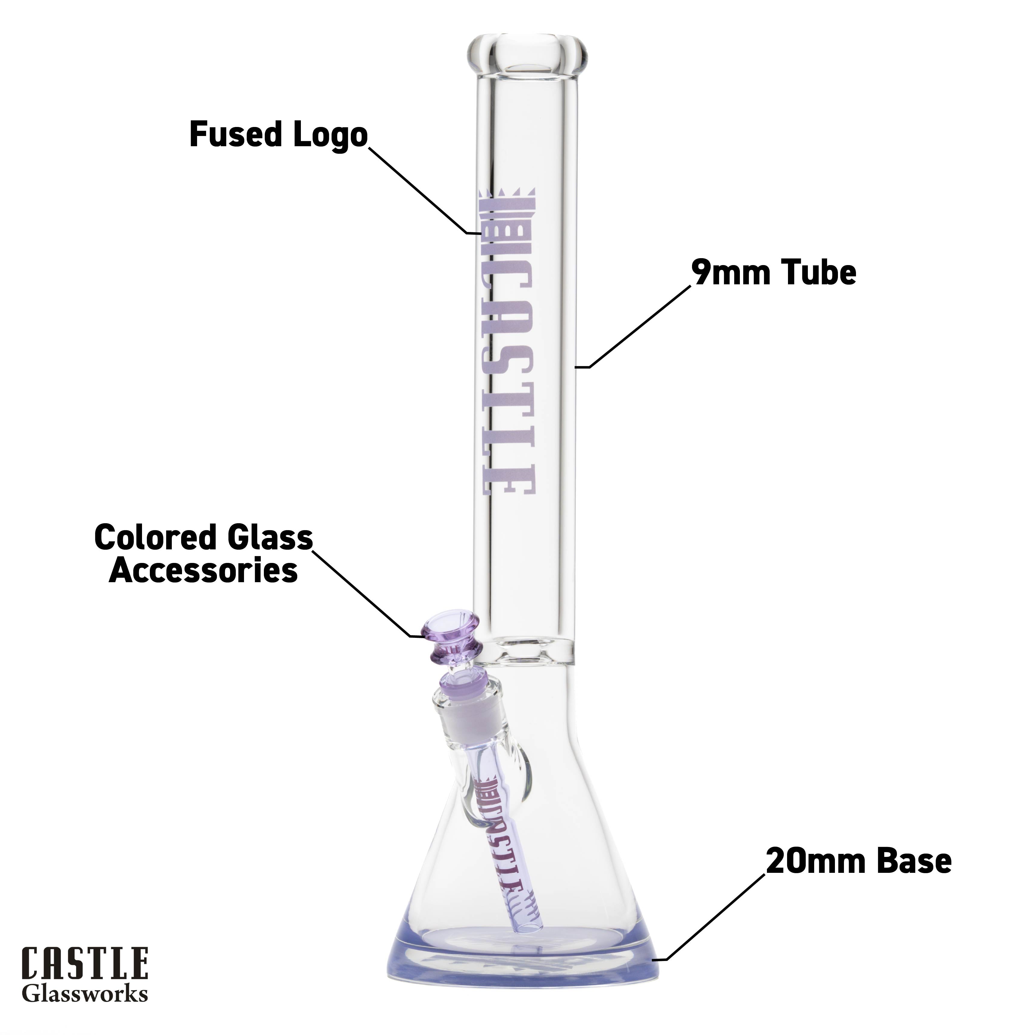 18" 9mm Thick Glass Beaker Bong with Colored Logo
