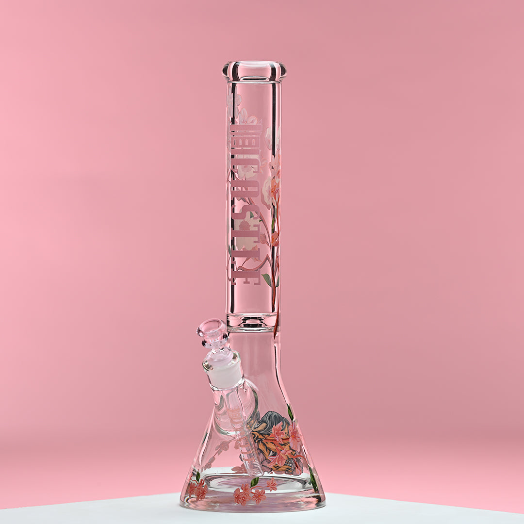 16" Cherry Blossom Beaker Bong – Japanese-Inspired Design