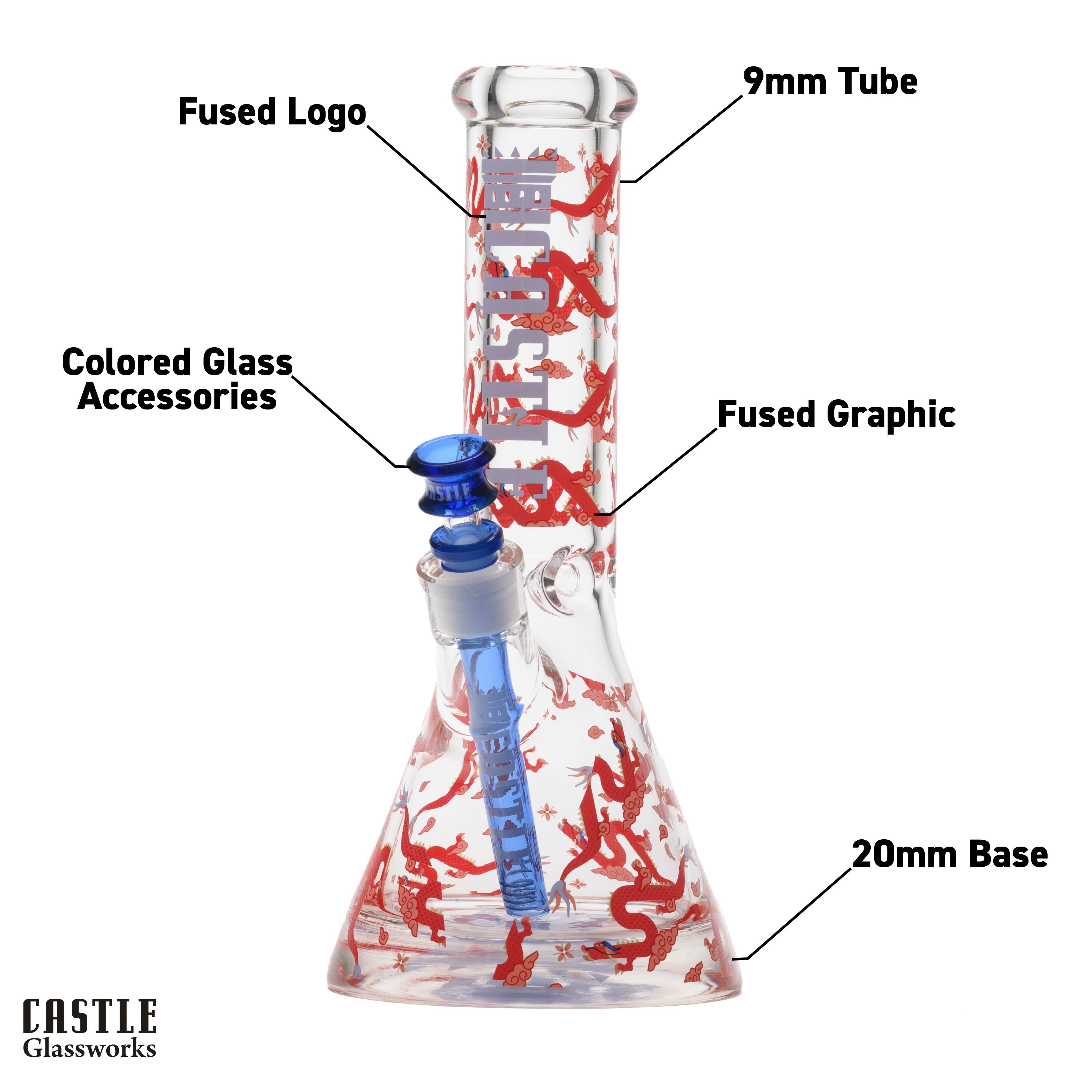 12" Lucky Dragon Beaker Bong – 9mm Thick Glass