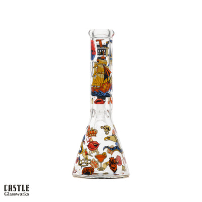 10" Tattoo Beaker Bong - 5mm Thick Glass