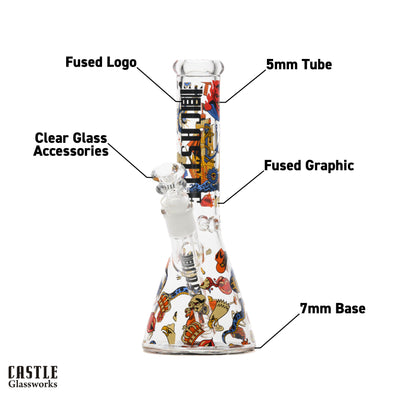 10" Tattoo Beaker Bong - 5mm Thick Glass